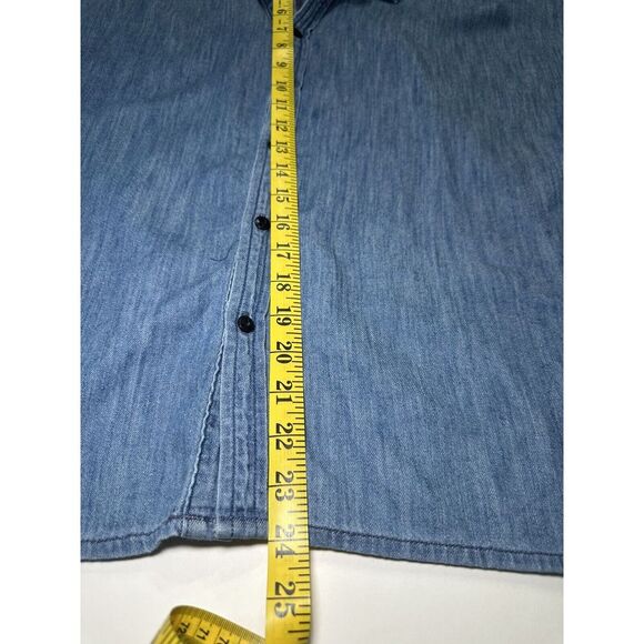 Madewell Denim Top Sz XXS Ruffie Shirt Blouse Cotton Linen Cap sleeve - Picture 5 of 8